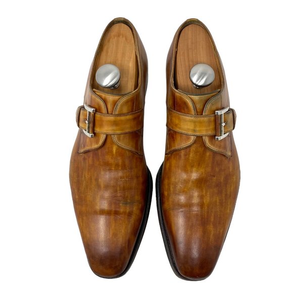 Magnanni Marco Monk Strap Dress Shoes Brown Leather Made Spain Men Size 10.5M Magnanni Marco Cuero Single Monk Strap Gray Mens Dress Sz  main image 3